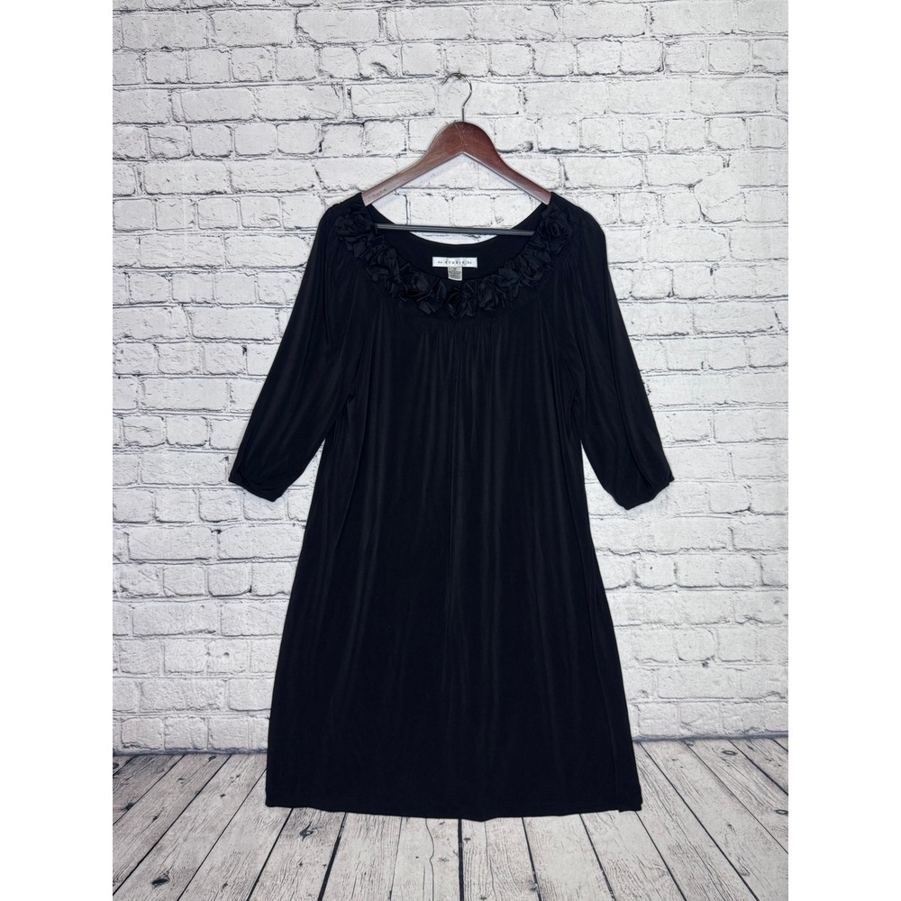 AA Studio AA Women Black 3/4 Sleeve Rose Neckline Dress Size 12‎